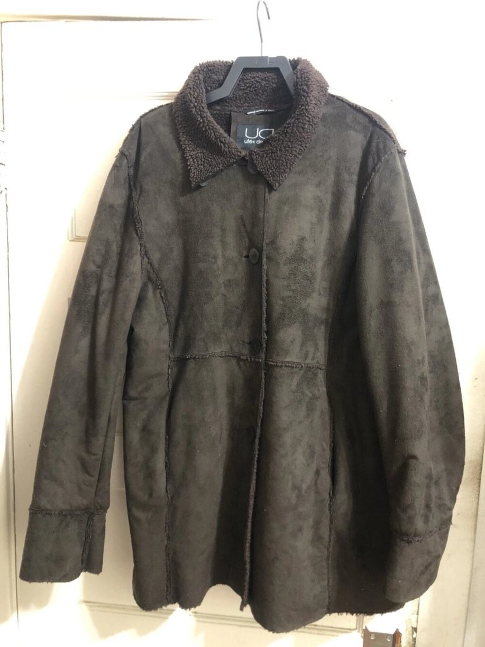 Vtg Women’s 70s Utex Design Faux Suede Coat Brown Sherpa Lined Buttons- Size L